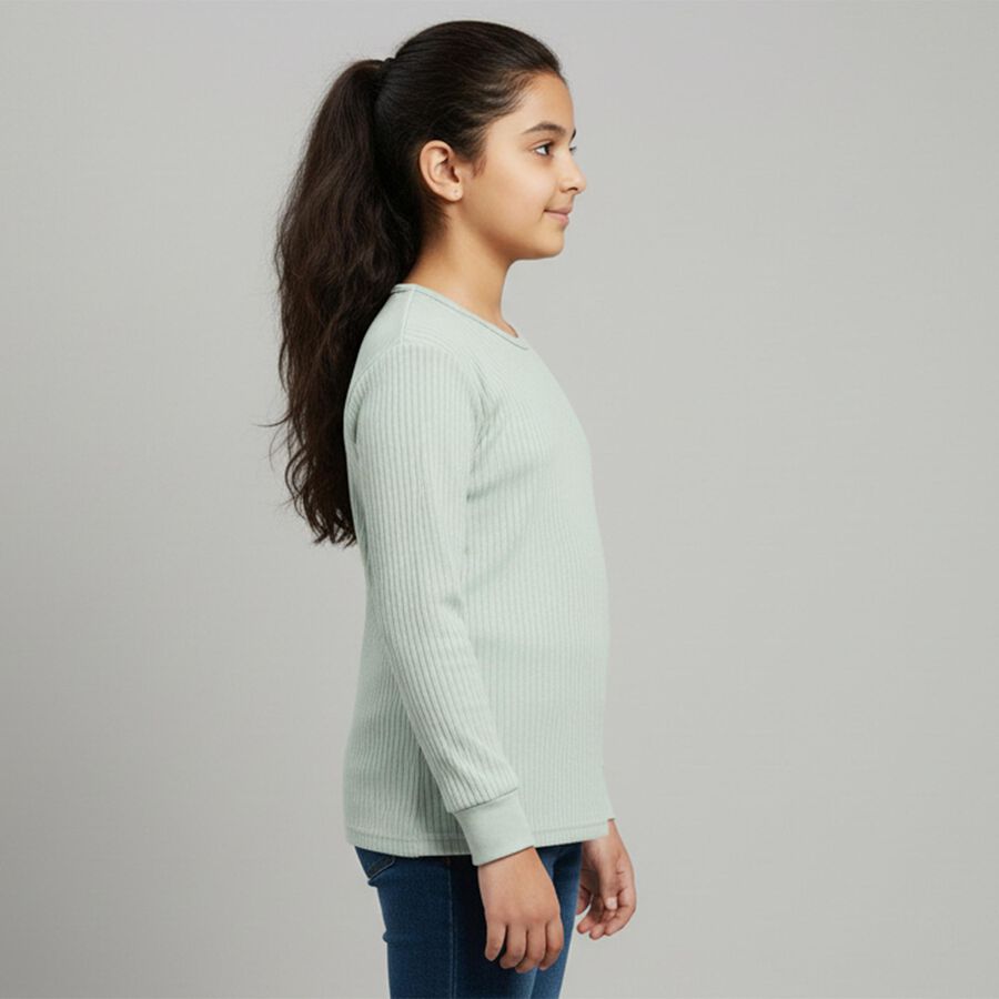 Girls Light Sage Green Round Neck Thermal, Light Green, large image number null