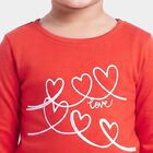 Girls Red Round Neck Regular Top, Red, small