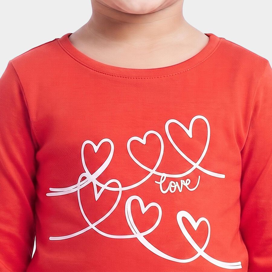 Girls Red Round Neck Regular Top, Red, large
