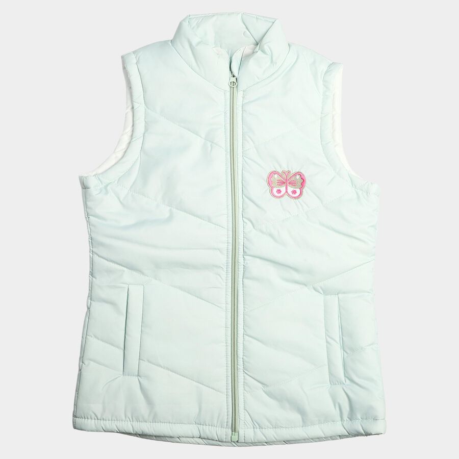 Girls' Mint Green Stand Collar Puffer Jacket, Light Green, large