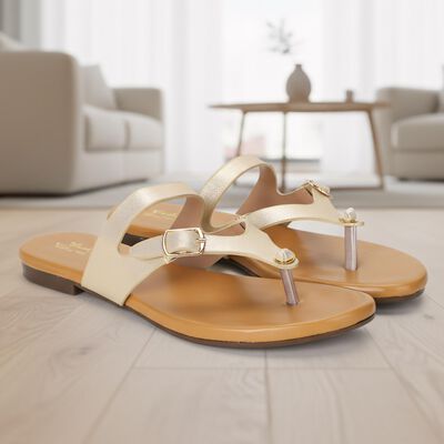 Women's Gold Buckle Strap Thong Sandals