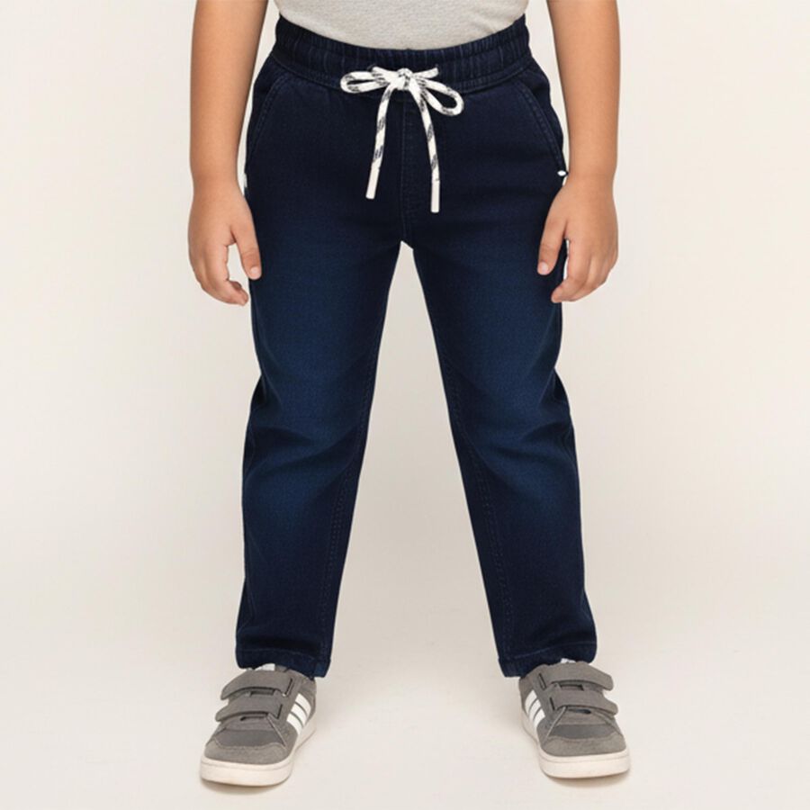 Boys' Deep Navy Jogger Fit Elastic Waist Jeans, गहरा नीला, large image number null