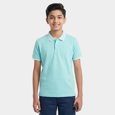 Boys Light Green Round Neck Casual T-Shirt