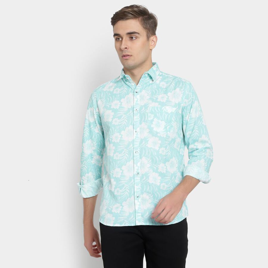 Cotton Printed Casual Shirt, Light Green, large image number null