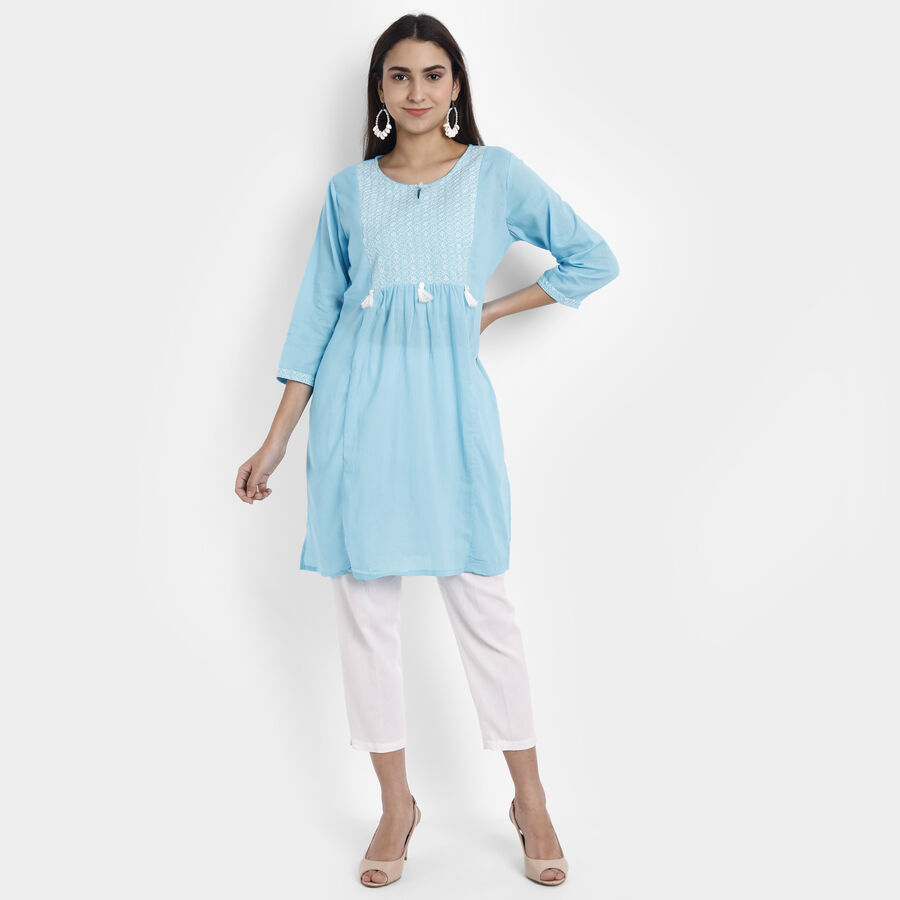 Cotton 3/4th Sleeves Empire Line Kurta, Light Blue, large image number null