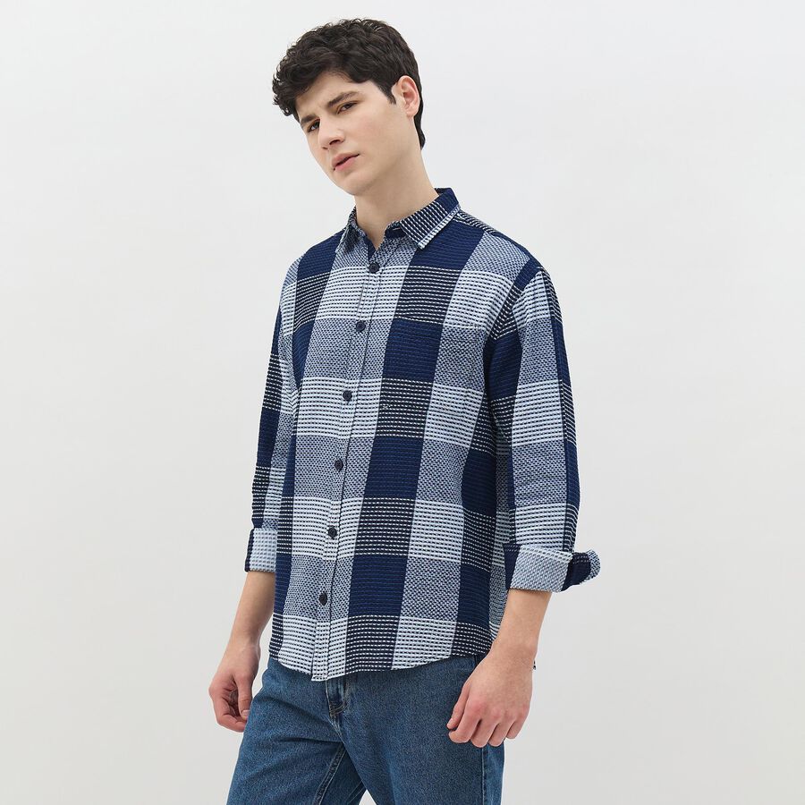 Men's Deep Midnight Navy Blue Cotton Spread Collar Casual Shirt, नेवी ब्लू, large image number null