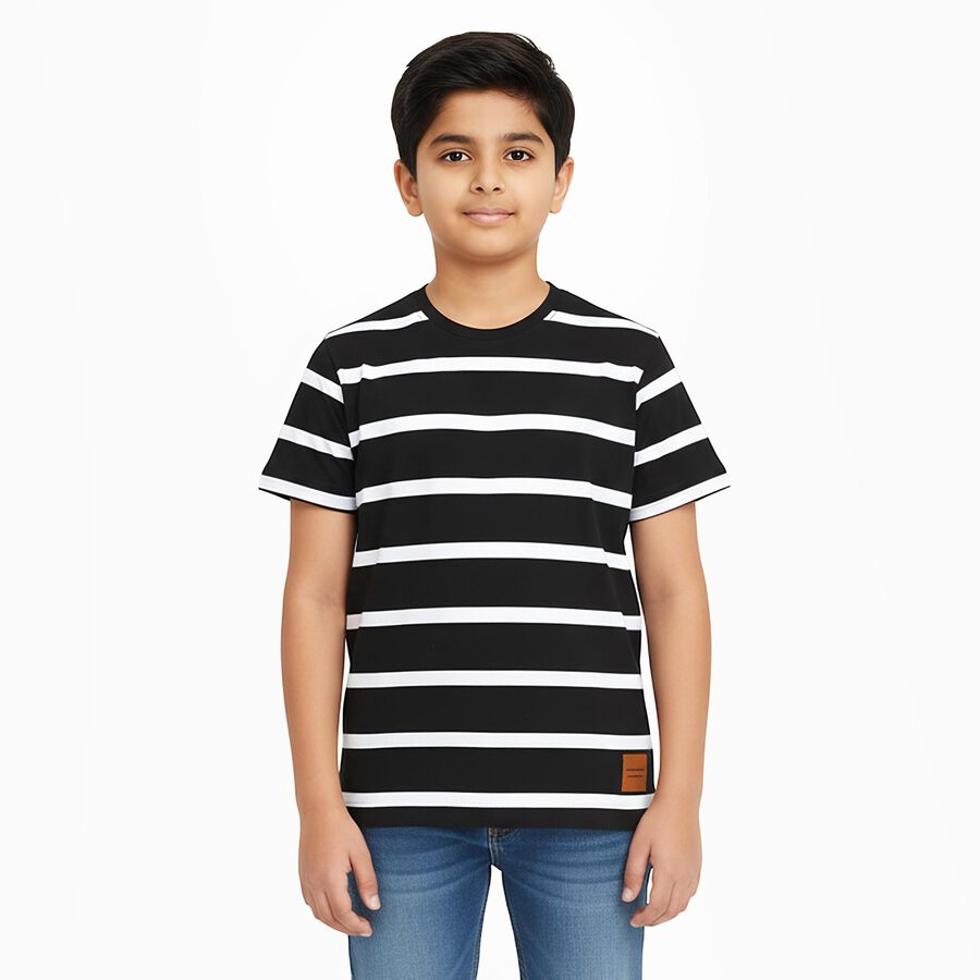 Boys' 100% Cotton Half Sleeves T-Shirt, काला, large image number null