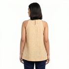 Women's Beige Cotton Halter Neck Floral Printed A-Line Kurti, गहरा पीला, small