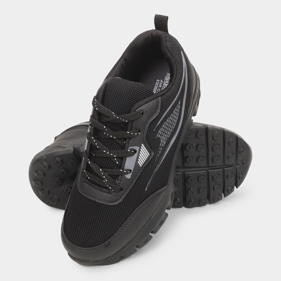 Men's Lace-Up Sports Shoes, काला, large image number null