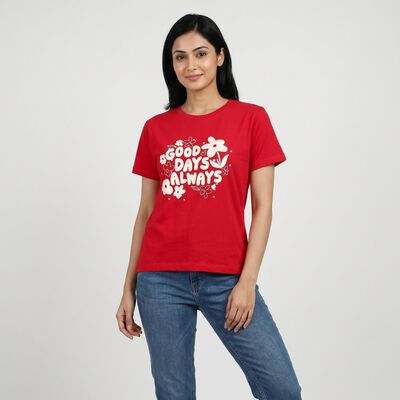 Women's Fuchsia Cotton Round Neck Regular T-Shirt