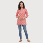 Women's Pink Notch Neck Floral Printed Kurti, Pink, small