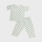 Boys White Cotton Round Neck Star Printed Night Suit, सफ़ेद, small