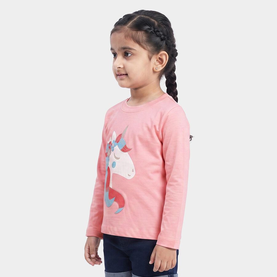 Girls Pink Round Neck Regular Top, Light Pink, large