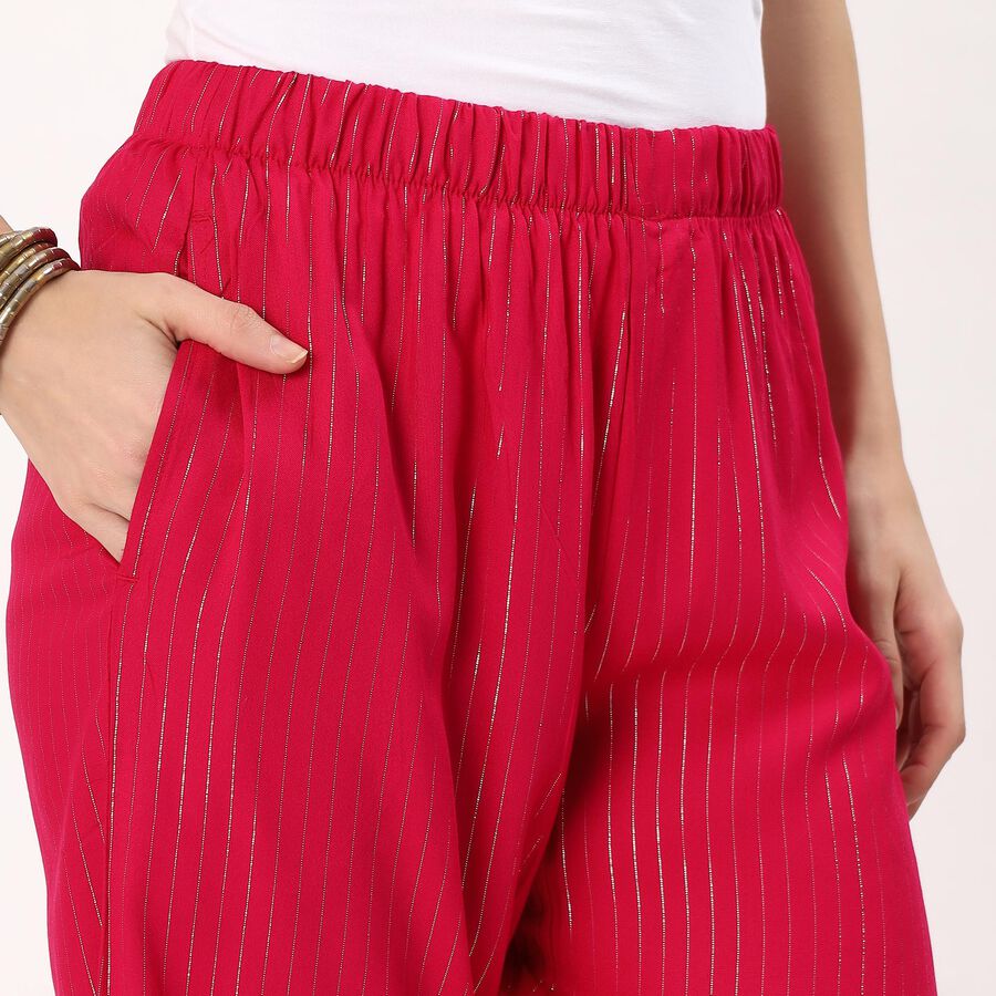 Women's Bright Crimson Red Wide-Leg Metallic Striped Palazzos, वाइन, large image number null