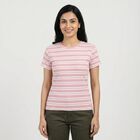 Women Lilac Cotton Blend Round Neck Casual T-Shirt, Lilac, small