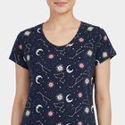 Women's Navy Blue Cotton Round Neck Floral Print Nighty, Navy Blue, small