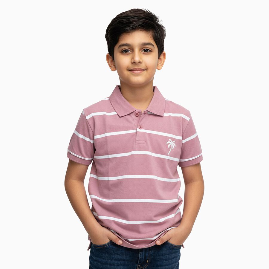 Boys Bright Rose Pink Cotton Crew Neck Streetwear T-Shirt, गुलाबी, large