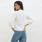 Women's Eggshell White Mandarin Collar Classic Shirt, ऑफ व्हाइट, small image number null