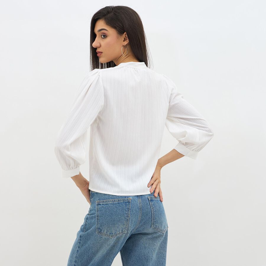 Women's Eggshell White Mandarin Collar Classic Shirt, ऑफ व्हाइट, large image number null