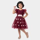Girls' Wine Fit and Flare Floral Applique Party Wear Frock, वाइन, small