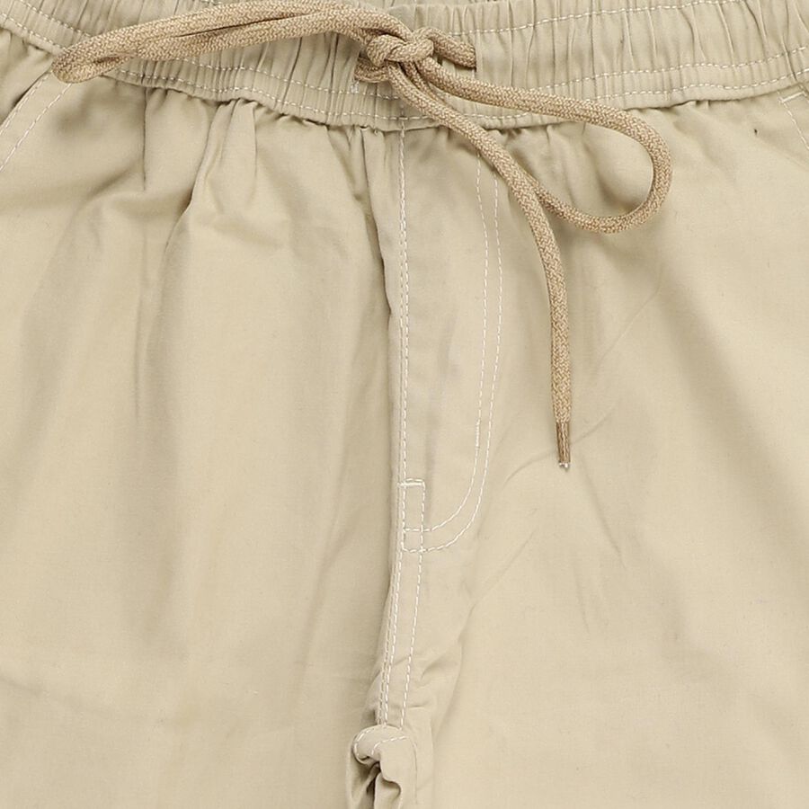 Boys Light Beige Regular Fit Elastic Waist Cotton Trousers, गहरा पीला, large image number null