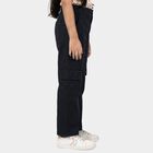 Girls' Navy Blue Straight Fit Cargo Jeans, नेवी ब्लू, small