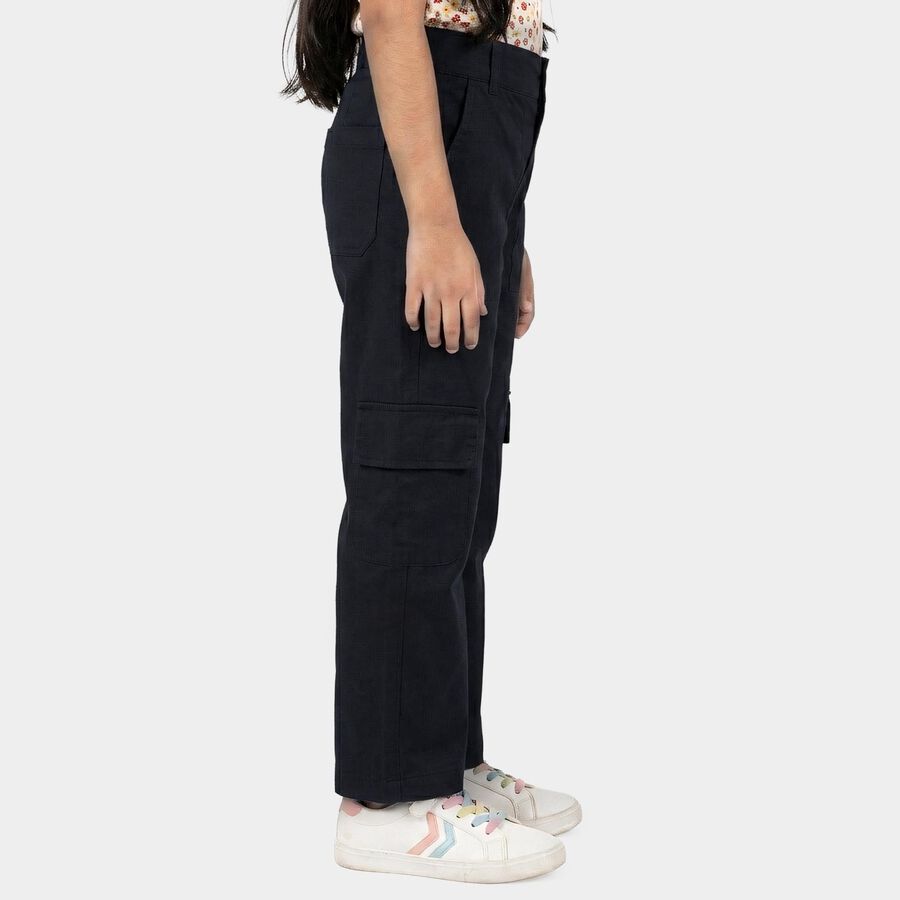 Girls' Navy Blue Straight Fit Cargo Jeans, नेवी ब्लू, large