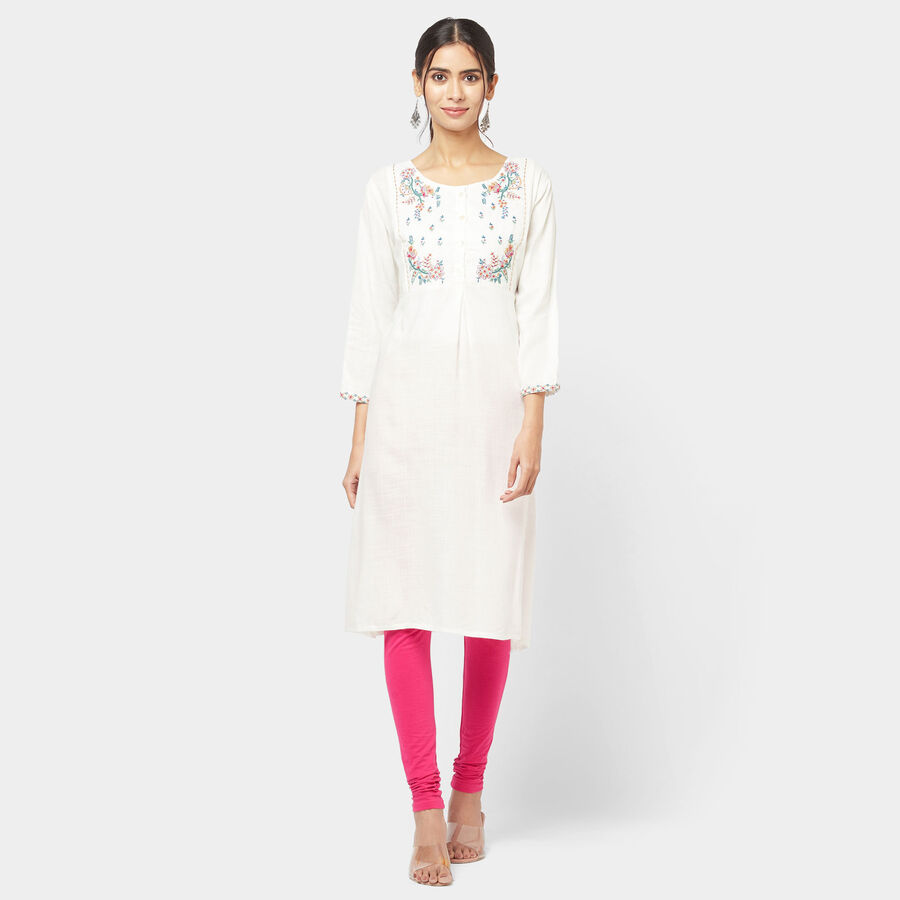 Embroidered Straight Kurta, Off White, large image number null