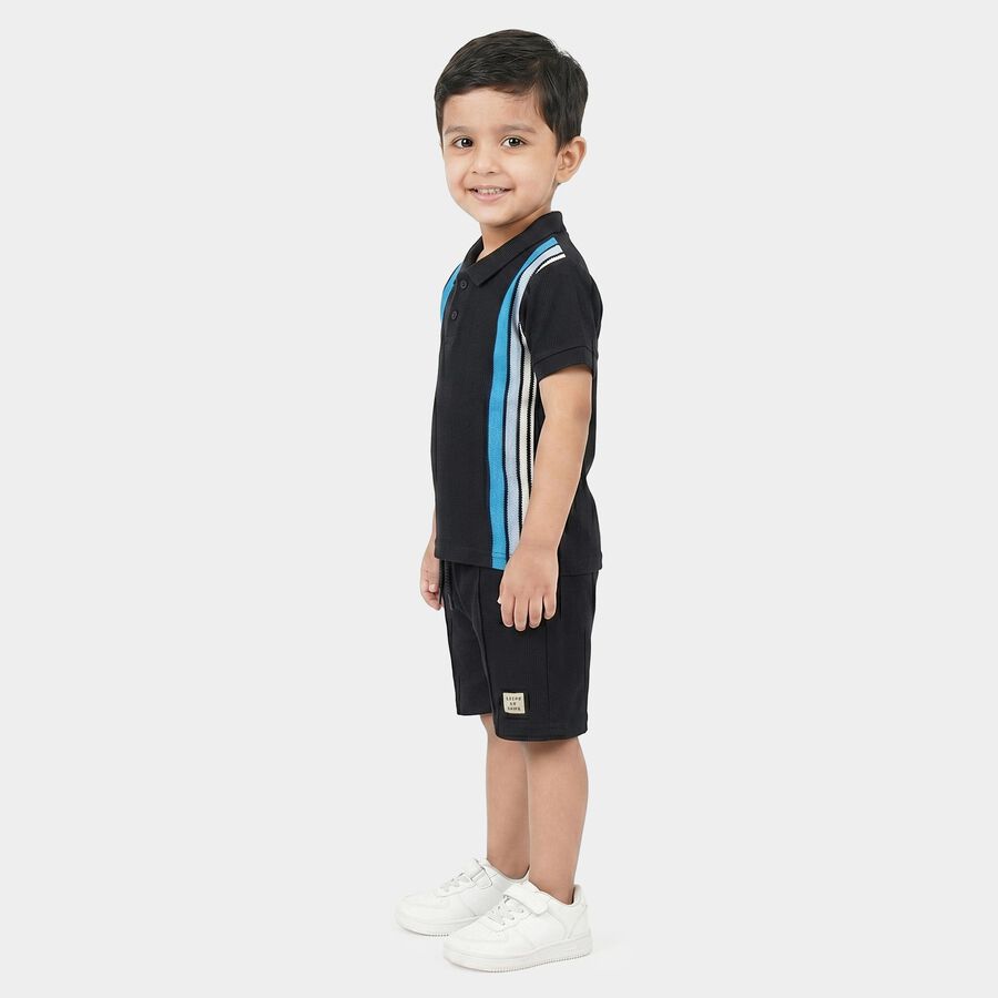 Boys Navy Blue Polo Neck Striped Baba Suit, Navy Blue, large