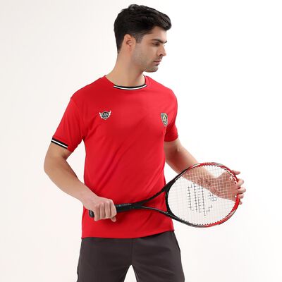 Men's Bright Cherry Red Crew Neck Athleisure T-Shirt