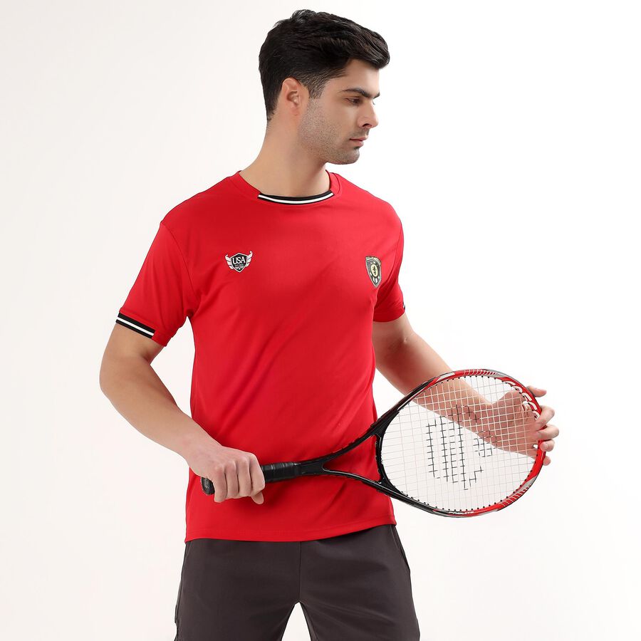 Men's Bright Cherry Red Crew Neck Athleisure T-Shirt, Red, large