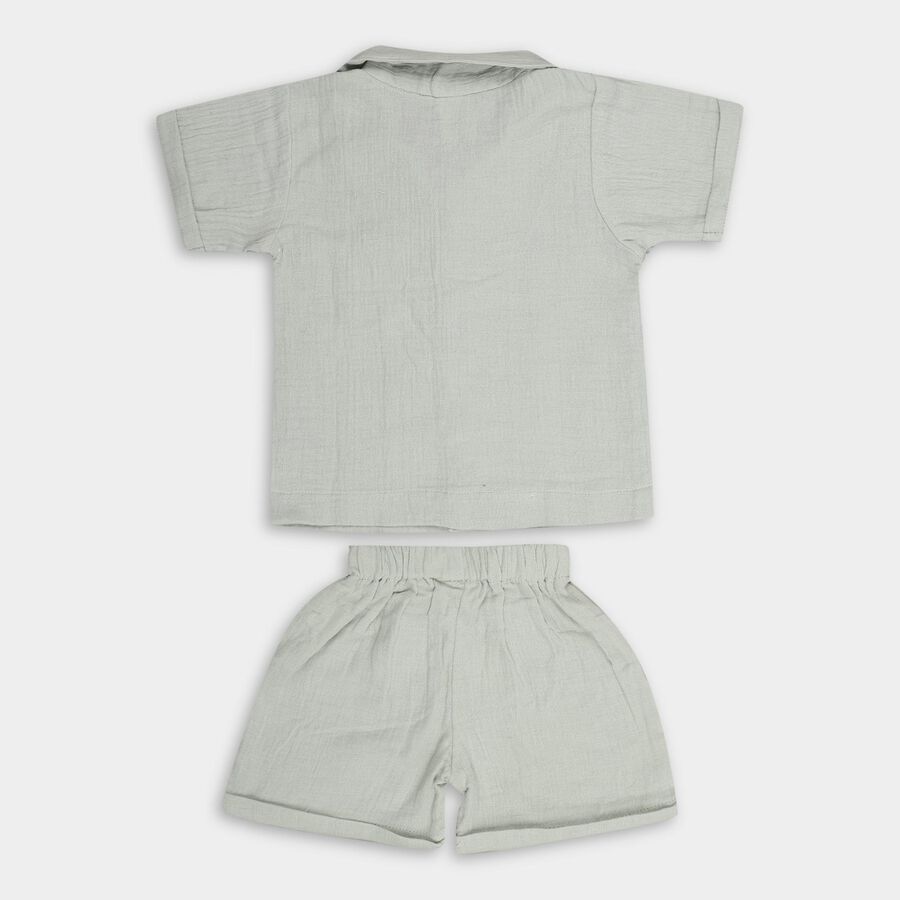 Infants' Light Green Cotton Collared Solid Baba Suit, Light Green, large image number null