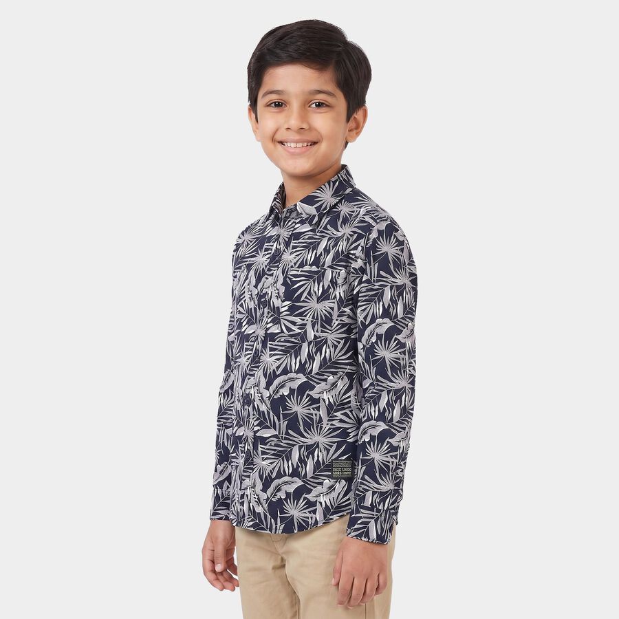 Boys Navy Blue Cotton Long Sleeves Collar Shirt, Navy Blue, large