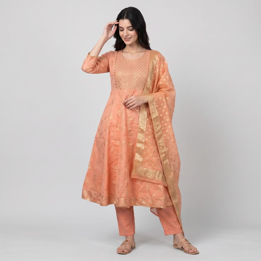 Women's Peach Embellished Ethnic Set, Peach, large