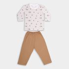 Infants' Beige Cotton Round Neck Panda Printed Baba Suit, गहरा पीला, small image number null