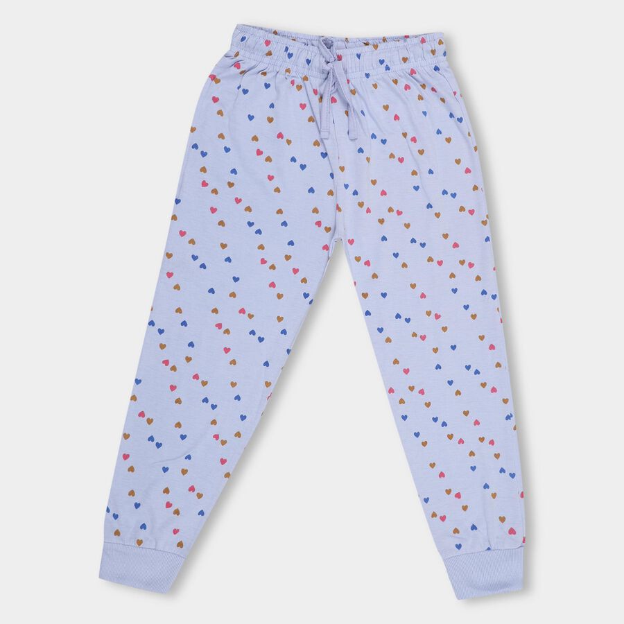 Girls' Light Lavender Heart Printed Jogger Pyjama, Light Blue, large image number null