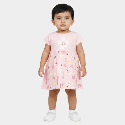 Infants' Pink Floral Printed Fit and Flare Frock