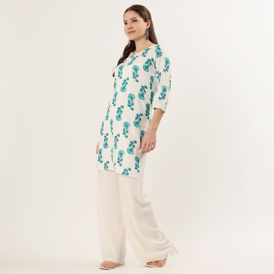 Women's Teal Notch Neck Floral Printed Kurta, एक्वा, large