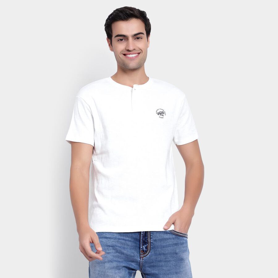 Cotton Solid Henley T-Shirt, White, large image number null