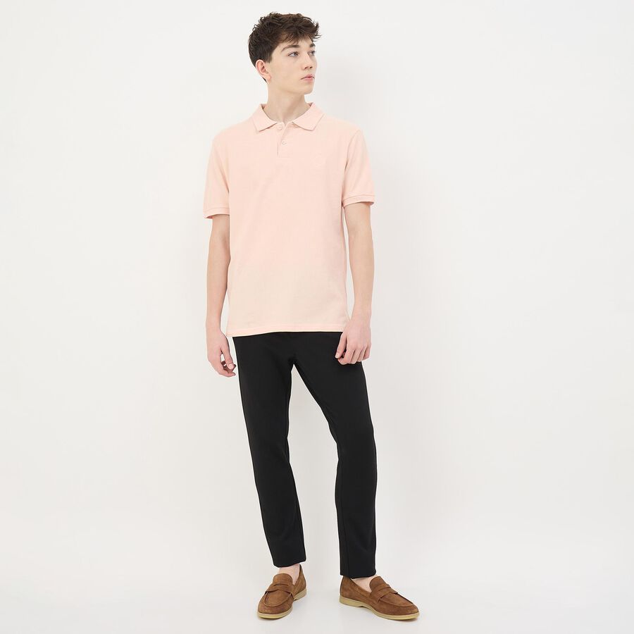Men's Light Pink Cotton Polo Neck Casual T-Shirt, Light Pink, large