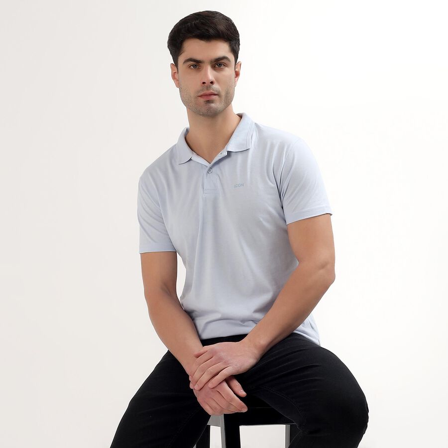 Men's Collared Half Sleeves T-Shirt, Light Blue, large