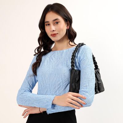 Women's Blue Sweetheart Neck Romantic Top