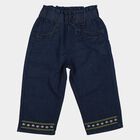 Girls' Navy Blue Straight Fit Embroidered Jeans, गहरा नीला, small