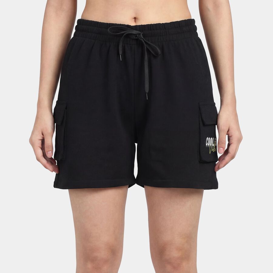 Women's Black Regular Fit Drawstring Shorts, Black, large