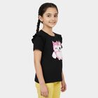 Girls Black Cotton Round Neck Casual T-Shirt, काला, small