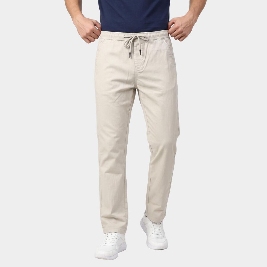 Men's Silver Slim Fit Drawstring Chino Trousers, Silver, large