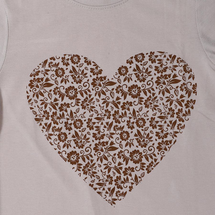 Girls Beige Round Neck Regular T-Shirt, Beige, large