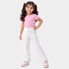 Girls' Off White Elastic Waist Comfortable Trousers, ऑफ व्हाइट, small