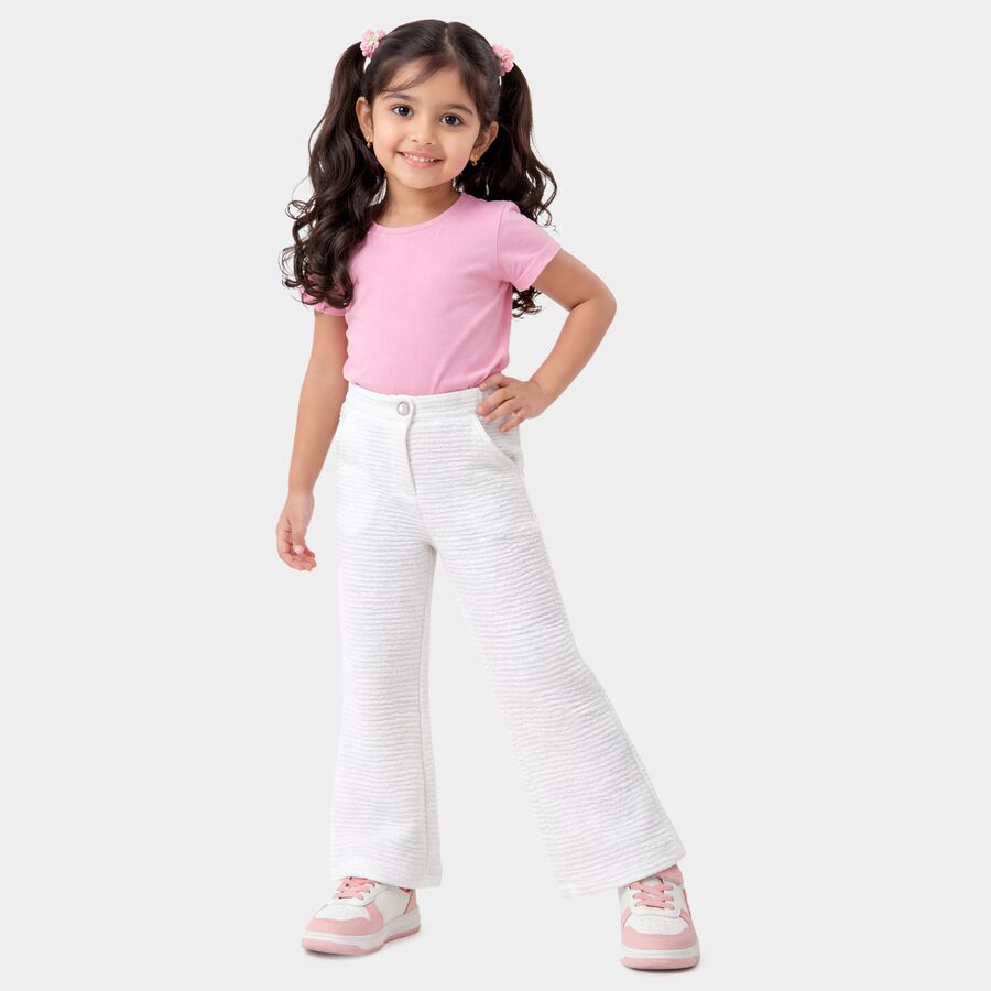 Girls' Off White Elastic Waist Comfortable Trousers, ऑफ व्हाइट, large