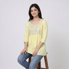 Women's Yellow Square Neck Embroidered Kurti, पीला, small